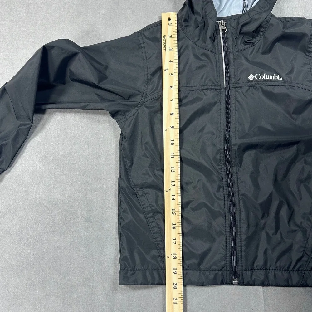 Columbia Boy's Glennaker Rain Jacket Size Small 8 Black Lightweight Hooded Zip